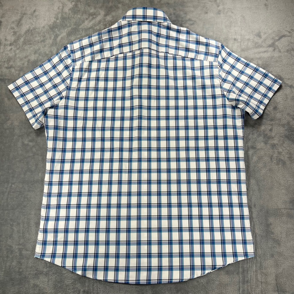 UNTUCKit Booker Slim Fit Shirt XL Mens Blue White Plaid Short Sleeve - Picture 9 of 10